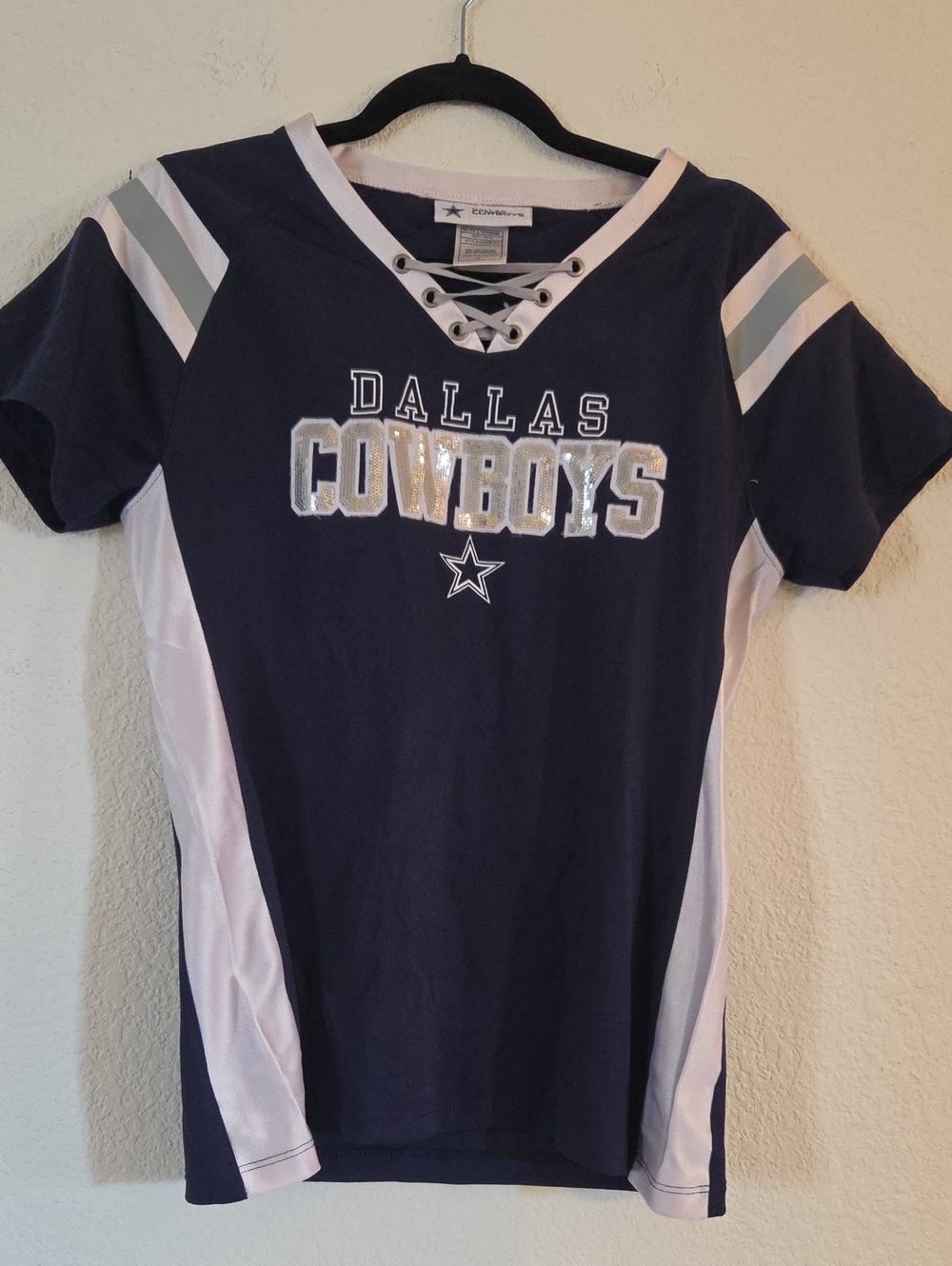 Dallas Cowboys Navy Lace-Up Fan Jersey Tee